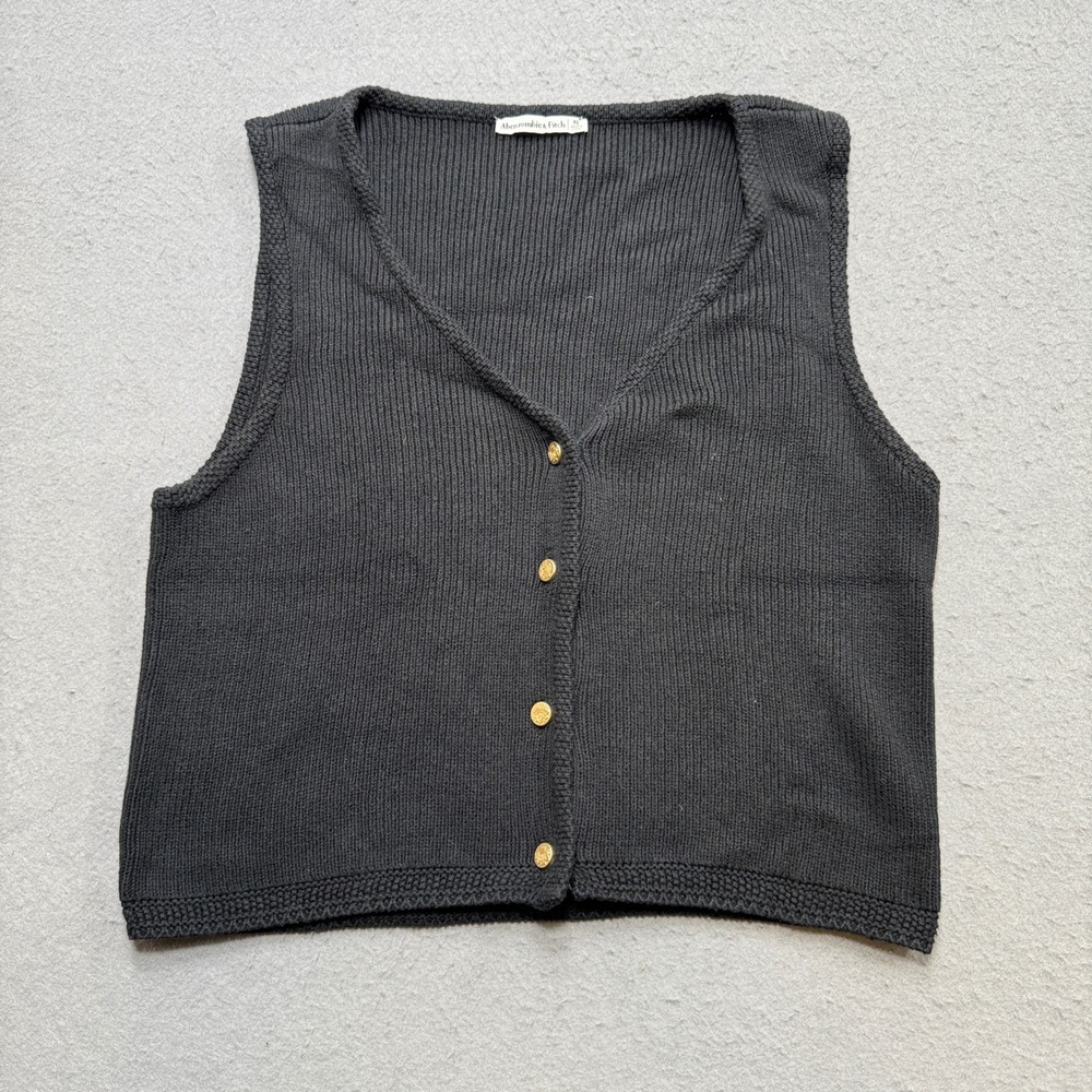 Abercrombie & Fitch Vest Women's XL Black Ribbed Knit Button Front Sweater Chic